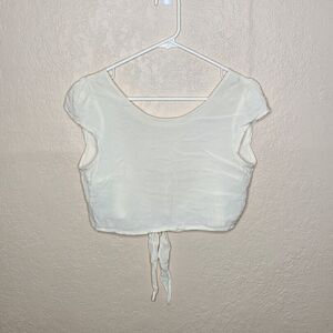 Pins And Needles Cropped Top Women's Medium Ivory Viscose Open-Back Round Neck